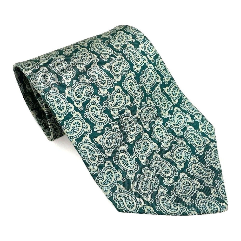 Vtg 90s Giorgio Armani Collezioni 100% Silk Paisley Green Tie Wide Made in Italy
